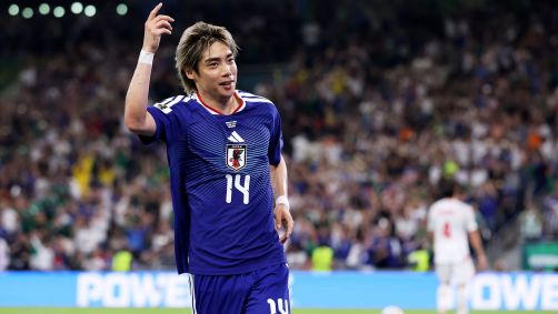 Junya Ito, do Japão, celebrando o gol marcado diante da Tunísia, em partida da segunda rodada da Copa do Mundo de 2026