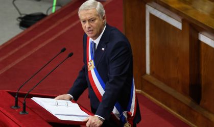 O presidente chileno, José Antonio Kast, discursa em seu discurso anual à nação no Congresso Nacional em Valparaíso, Chile, em 1º de junho de 2026.