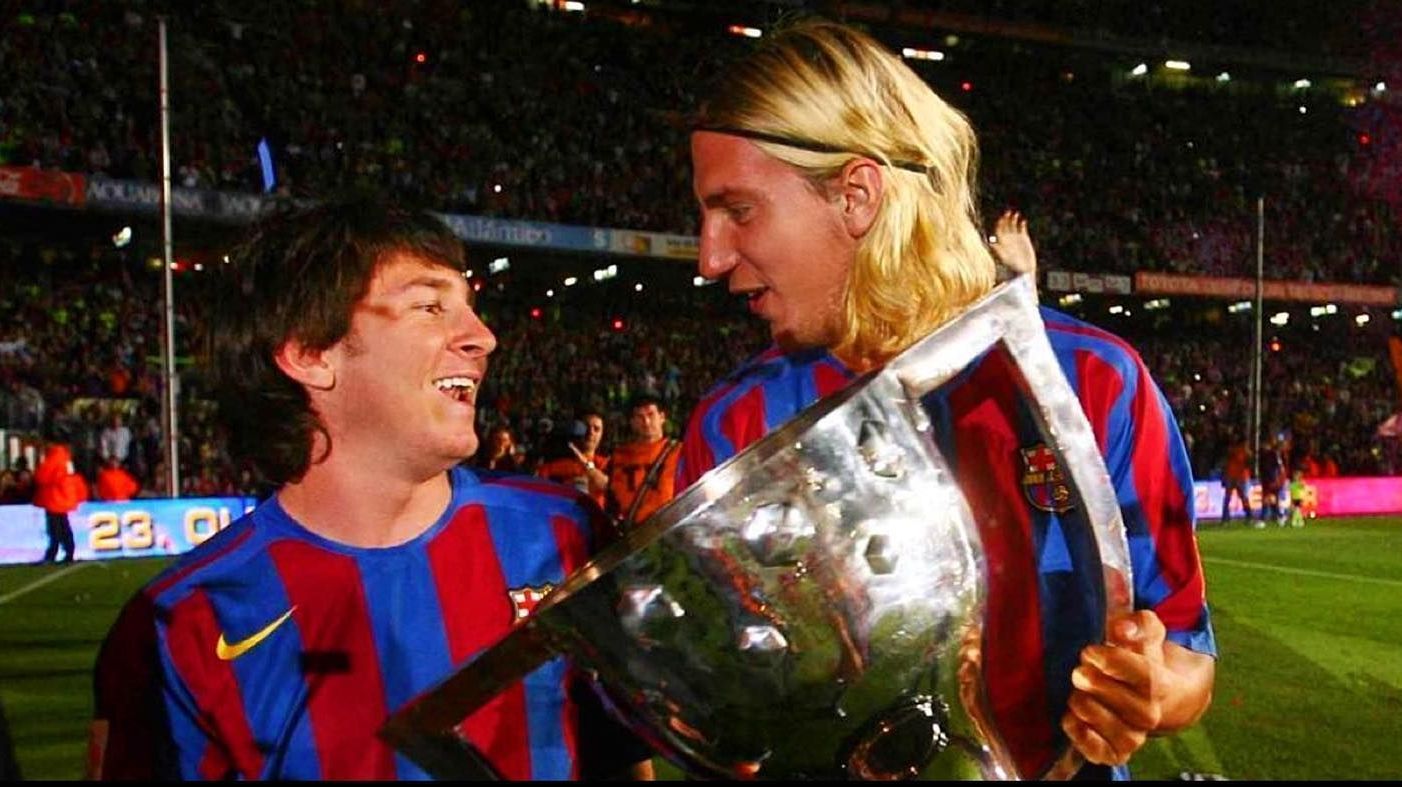 Lionel Messi e Maxi López na época do Barcelona