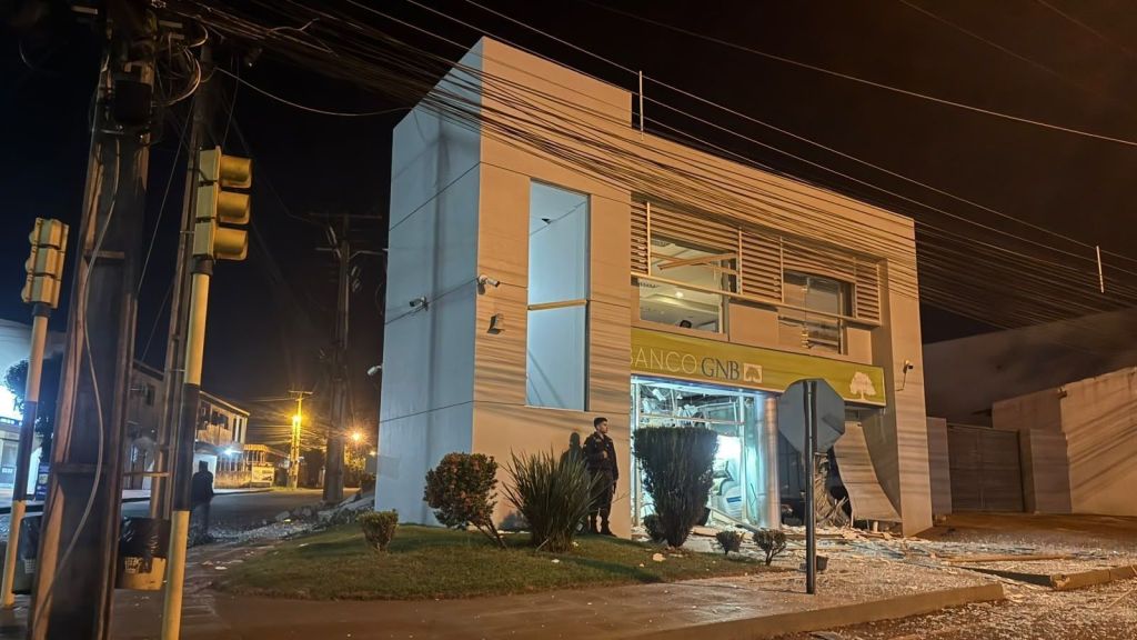 Agência do Banco GNB após mega-assalto em Santa Rita, no Paraguai