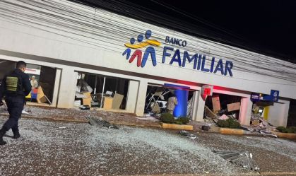 Agência do Banco Familiar após mega-assalto em Santa Rita, no Paraguai