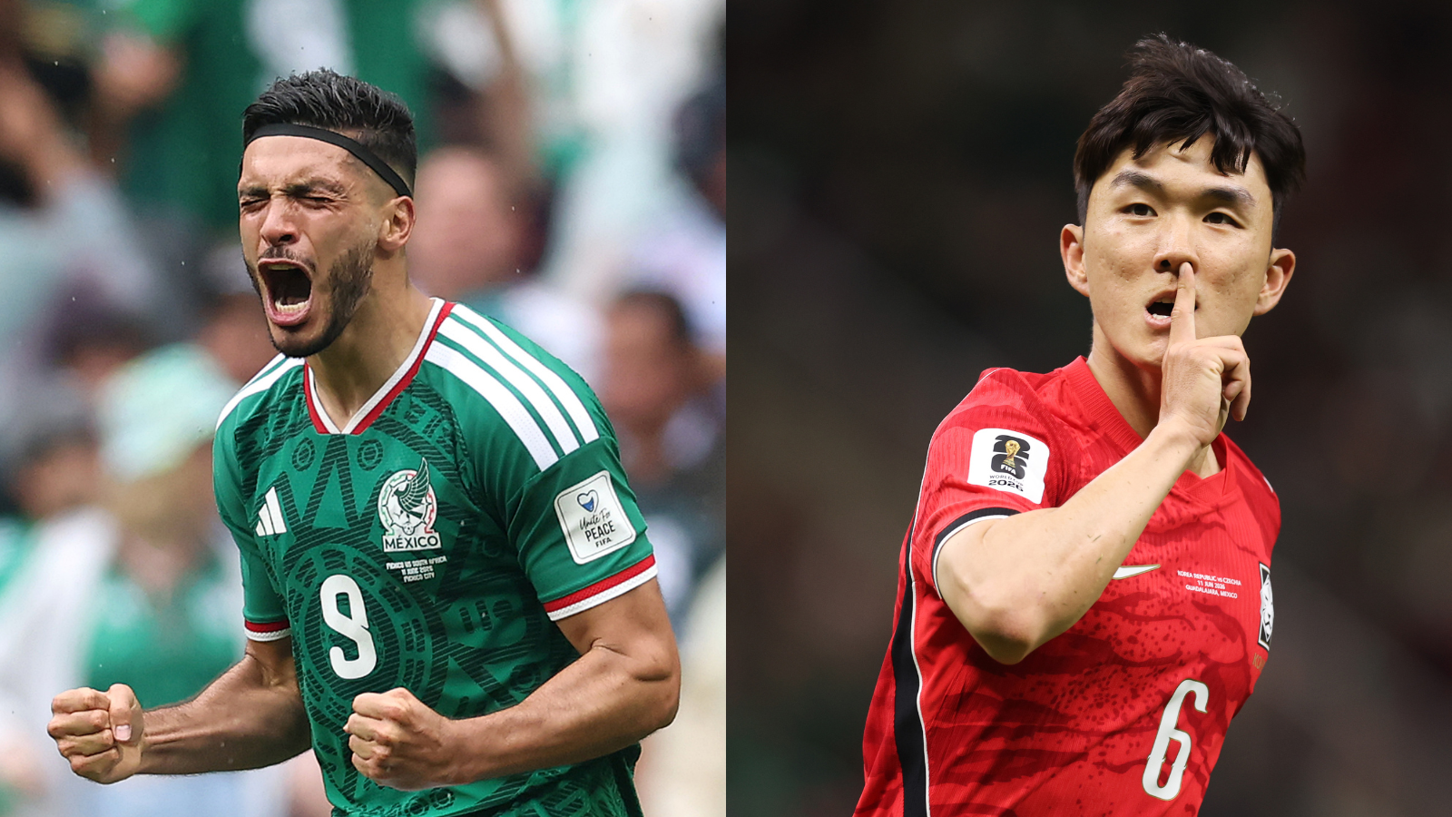 Raúl Jiménez. do México, e Hwang In-beom, da Coreia do Sul: destaques das equipes na primeira rodada da Copa do Mundo