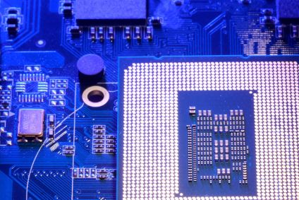 Placa-mãe e chip de computador em ilustração