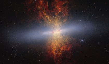 Starburst Galaxy M82 (Webb and Hubble Image)