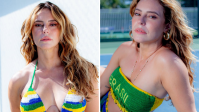 Musa da Copa? Paolla Oliveira posa de biquíni verde e amarelo e agita web
