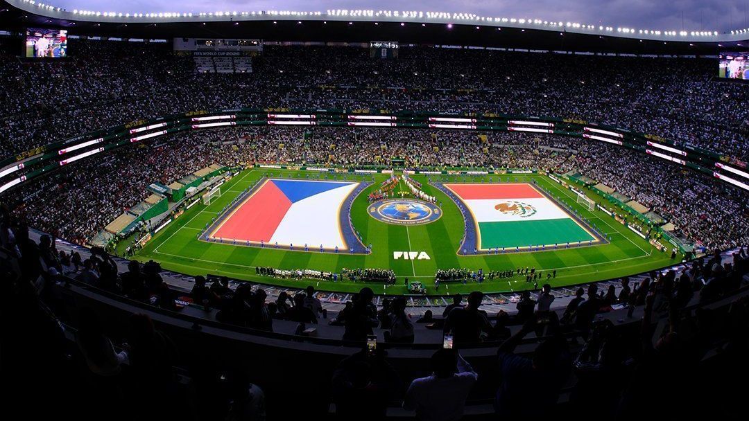 Momento antes do início do confronto entre Tchéquia e México, pela Copa do Mundo