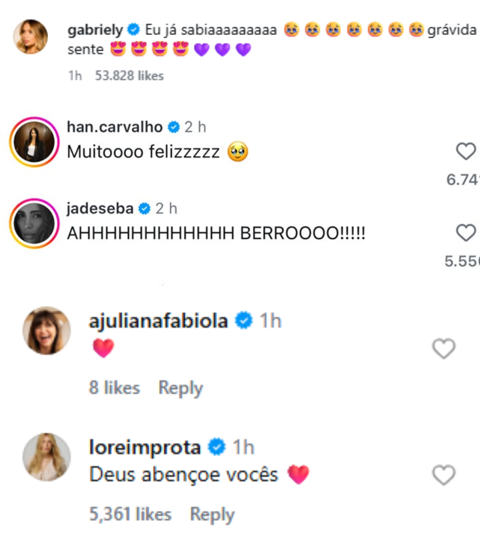 Famosas celebram chegada de 3ª filha de Bruna Biancardi • Reprodução/Instagram