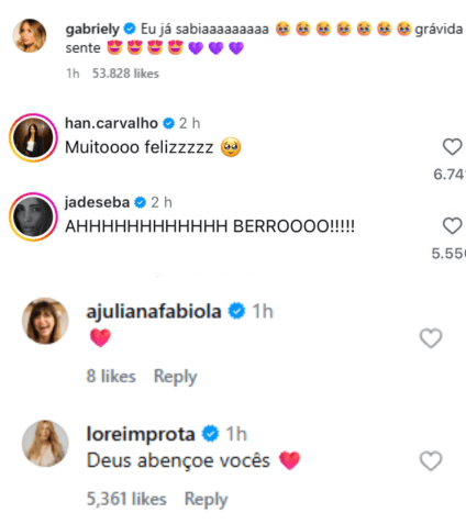 Famosas celebram chegada de 3ª filha de Bruna Biancardi • Reprodução/Instagram