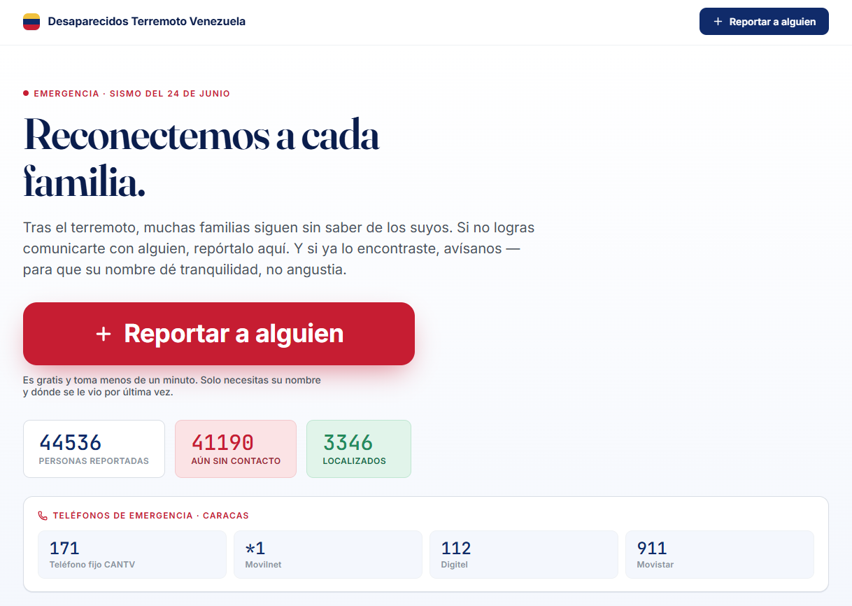 Site não oficial indica mais de 40 mil desaparecidos na Venezuela após terremotos • Reprodução