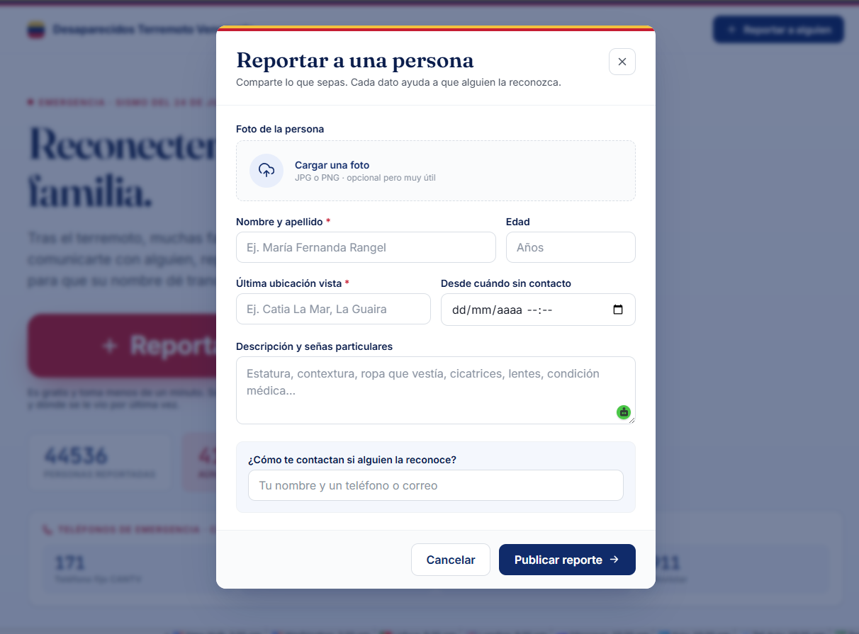 Site não oficial ajuda a reportar desaparecidos na Venezuela após terremotos • Reprodução
