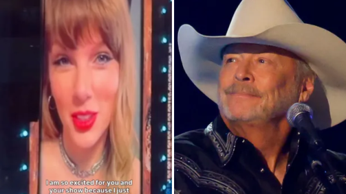 Taylor Swift aparece com mensagem em show de Alan Jackson