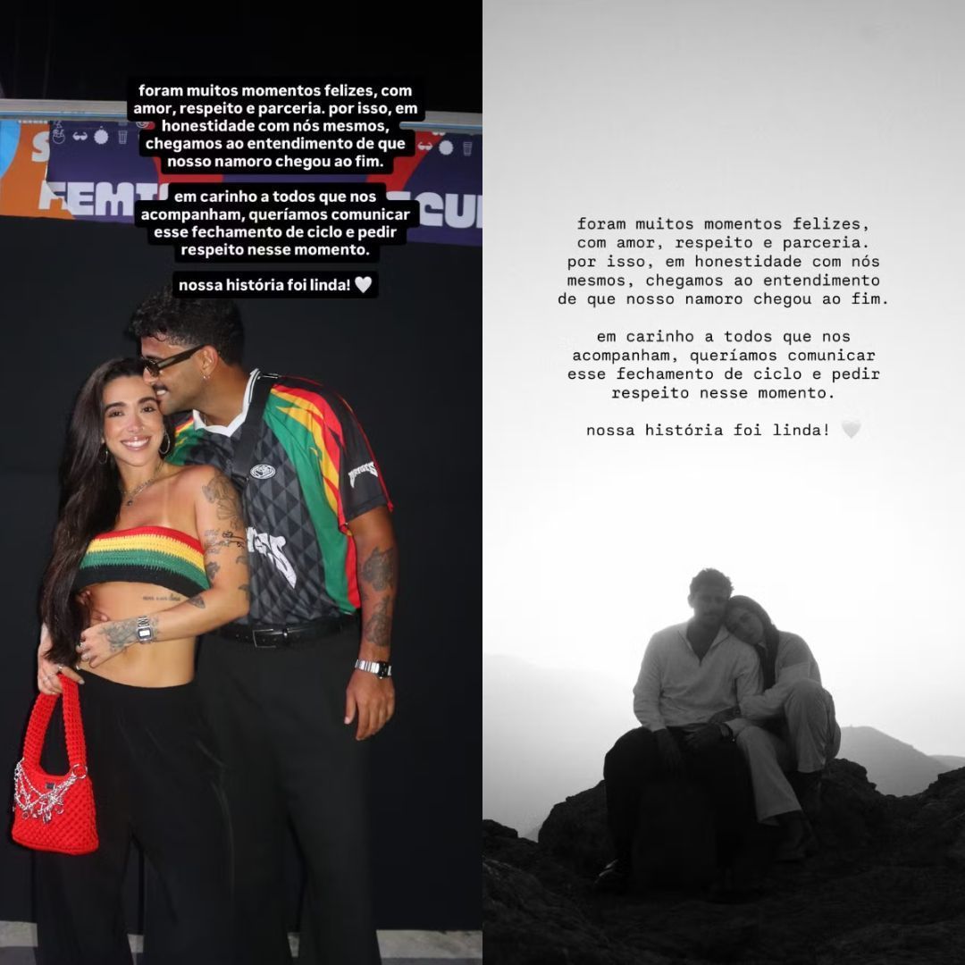Lucas Pizane e Giovanna Lima compartilharam mensagem nas redes sociais sobre término • Instagram/Lucas Pizane/Giovanna Lima