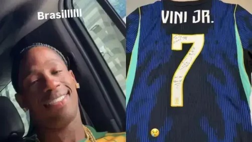 Travis Scott aparece em rede social usando camsia do Brasil