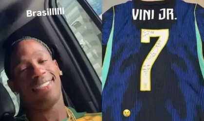 Travis Scott aparece em rede social usando camsia do Brasil