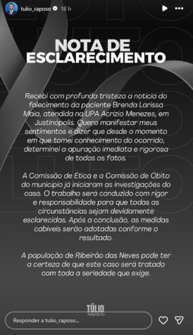 Prefeito de Ribeirão das Neves se manifestou nas redes sociais • Reprodução/Redes Sociais/Tulio Raposo