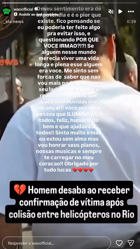 Victor WAO diz que desistiu de embarcar em helicóptero que caiu de última hora • Instagram/ Victor Wao