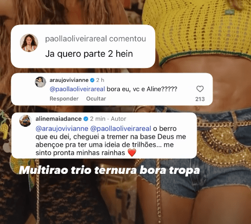 Paolla Oliveira deixa comentário em vídeo de Viviane Araújo e Aline Maia
