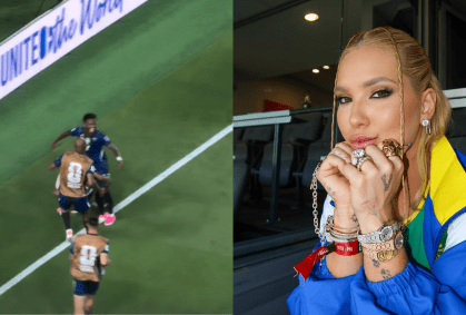 Virginia se empolga e mal consegue gravar gol de ex, Vini Jr
