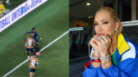 Virginia se empolga e mal consegue gravar gol de ex, Vini Jr