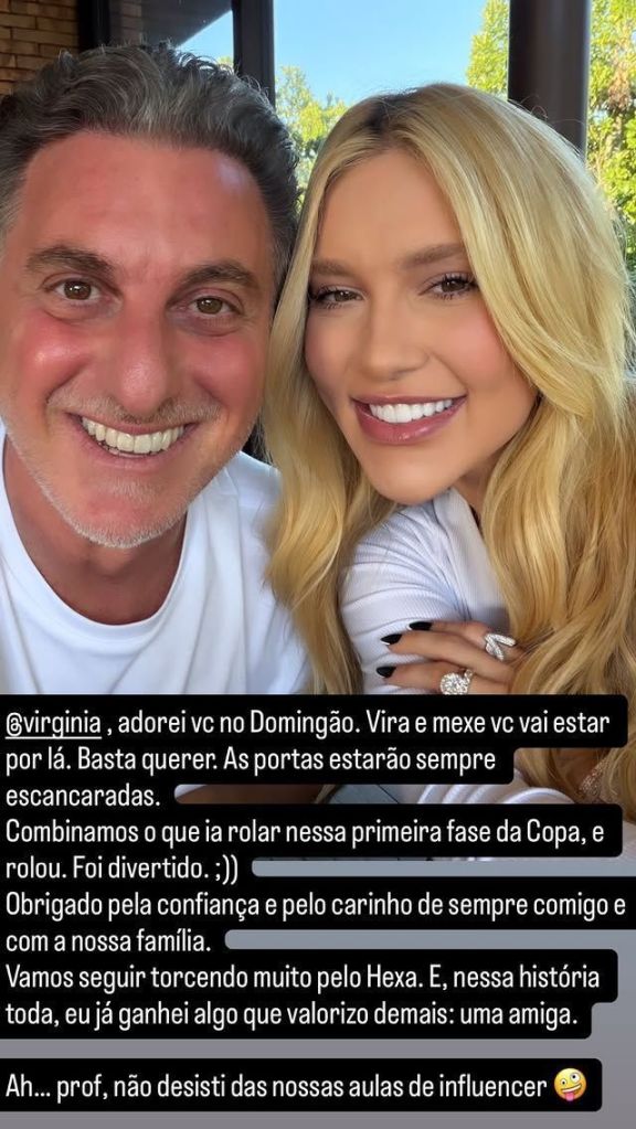 Luciano Huck agradece Virginia por quadro no Domingão