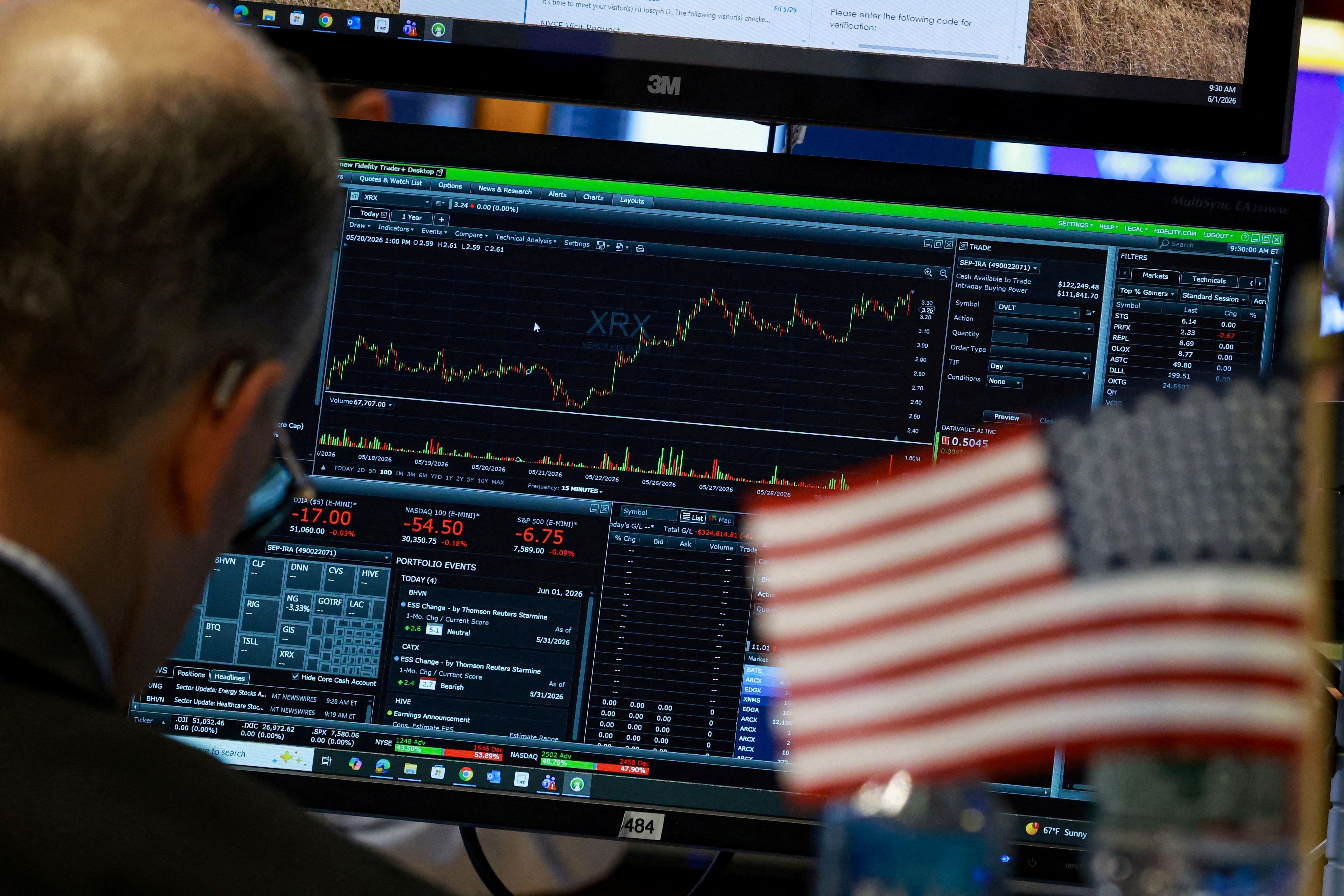 Operador na bolsa de Nova York em 1º de junho de 2026