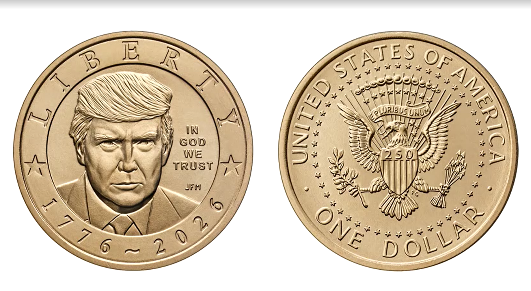 Ilustração da moeda de um dólar com o rosto do presidente americano Donald Trump