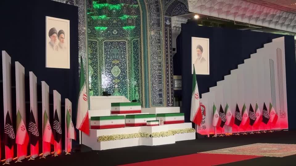 Coffins of Khamenei and family displayed ahead of mass farewell ceremony