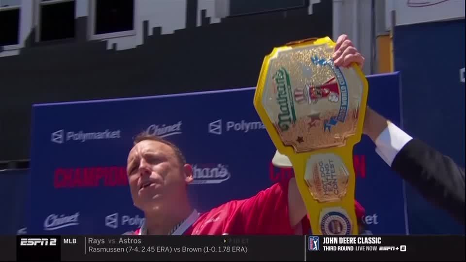 Joey Chestnut and Miki Sudo triumph at hot dog eating contest in New York