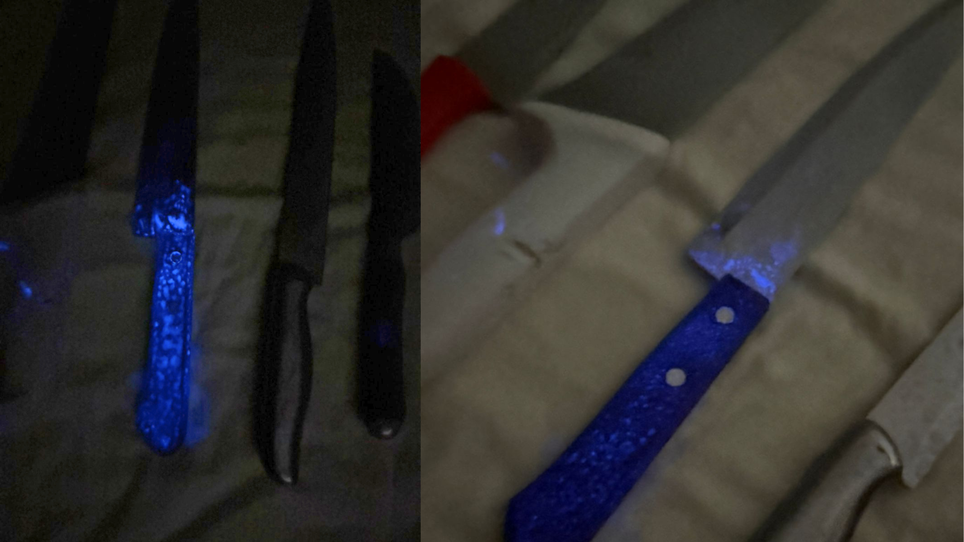 Para realização da perícia, a Polícia Civil utilizou luminol na arma do crime, substância que identifica vestígios de sangue mesmo após higienização. • Reprodução | Itatiaia