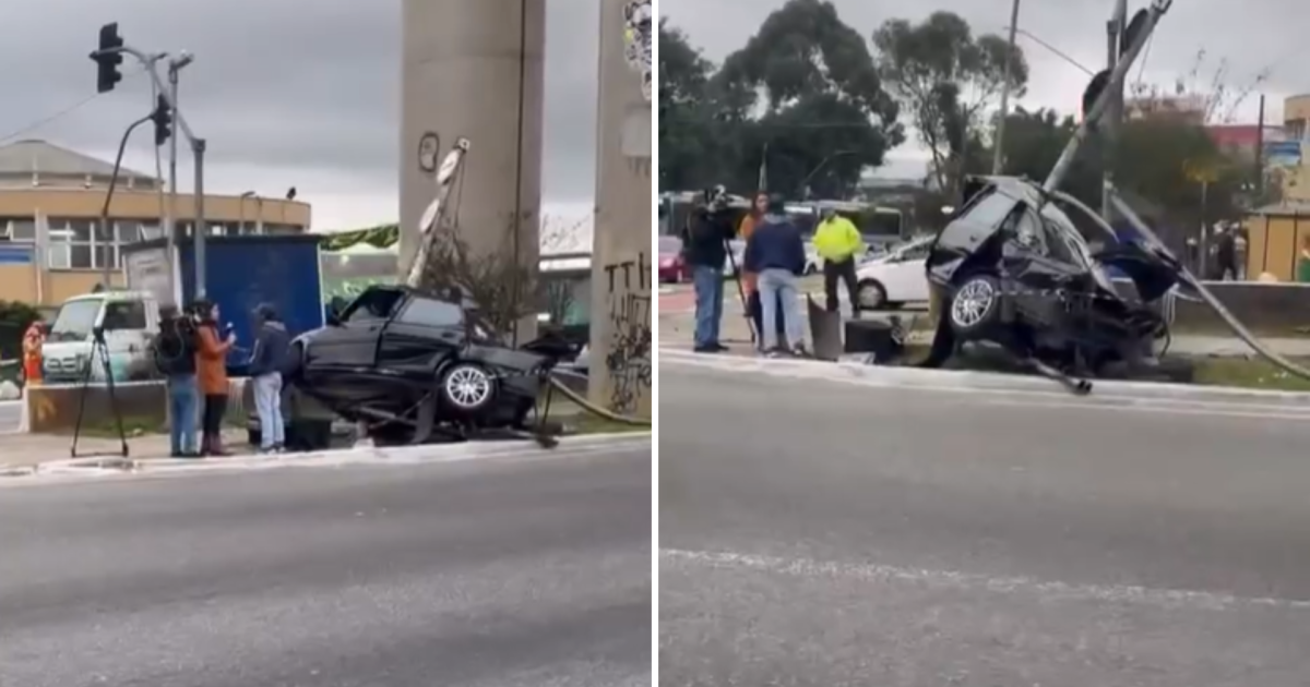 Motorista bate em alta velocidade em poste durante suposto racha em SP