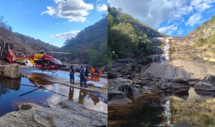 Imagem de destaque do post: Mulher cai de cachoeira e é resgatada de helicóptero em MG