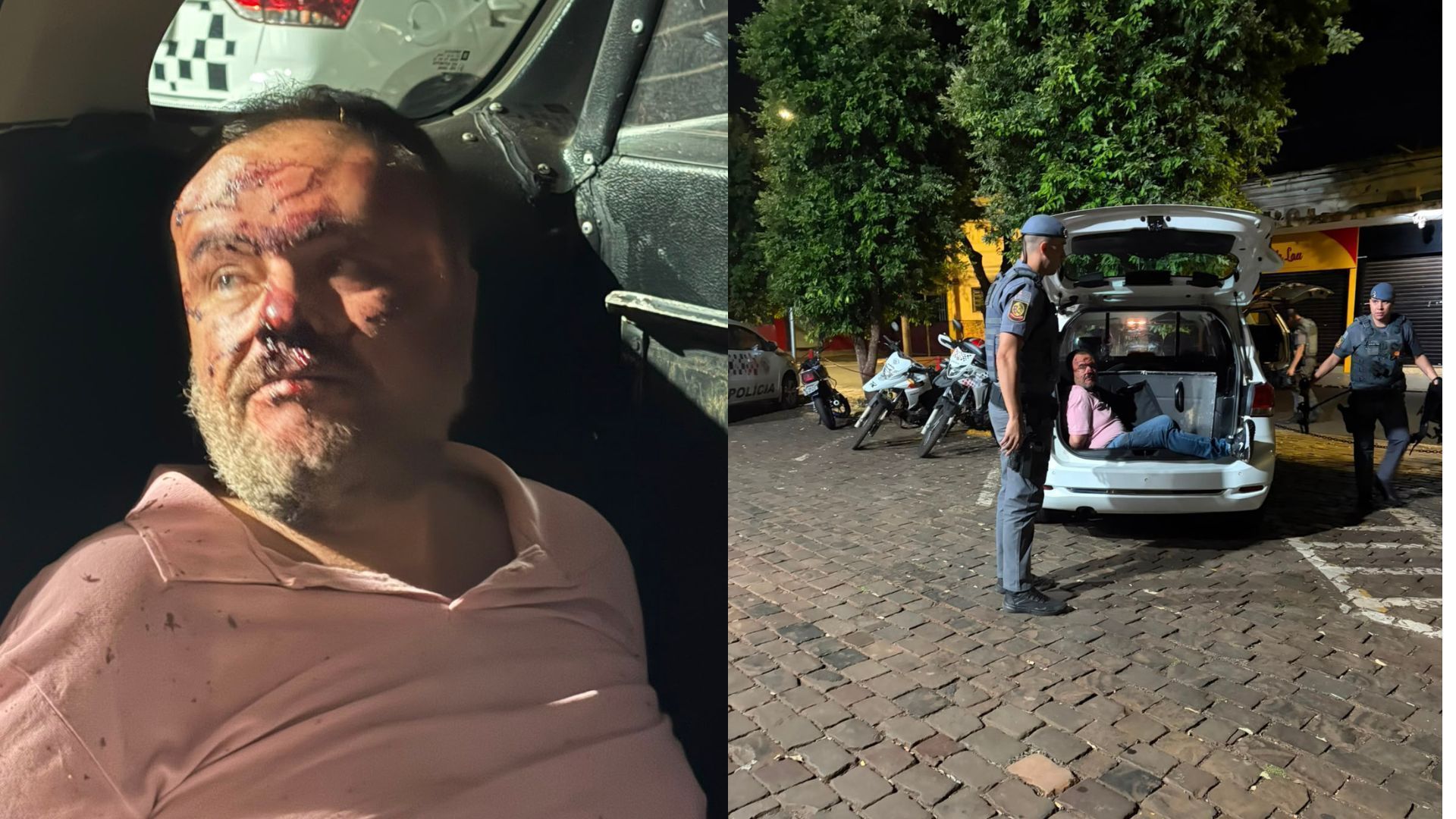 Advogado com hematomas graves no rosto dentro de viatura da Polícia Militar