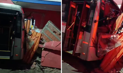 Em um vídeo, é possível ver o veículo da linha 3739/10 Recanto Verde Sol - Metrô Itaquera com o vidro da parte dianteira em pedaços