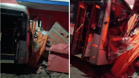 Ônibus furtado bate em muro de supermercado em SP; veja vídeo