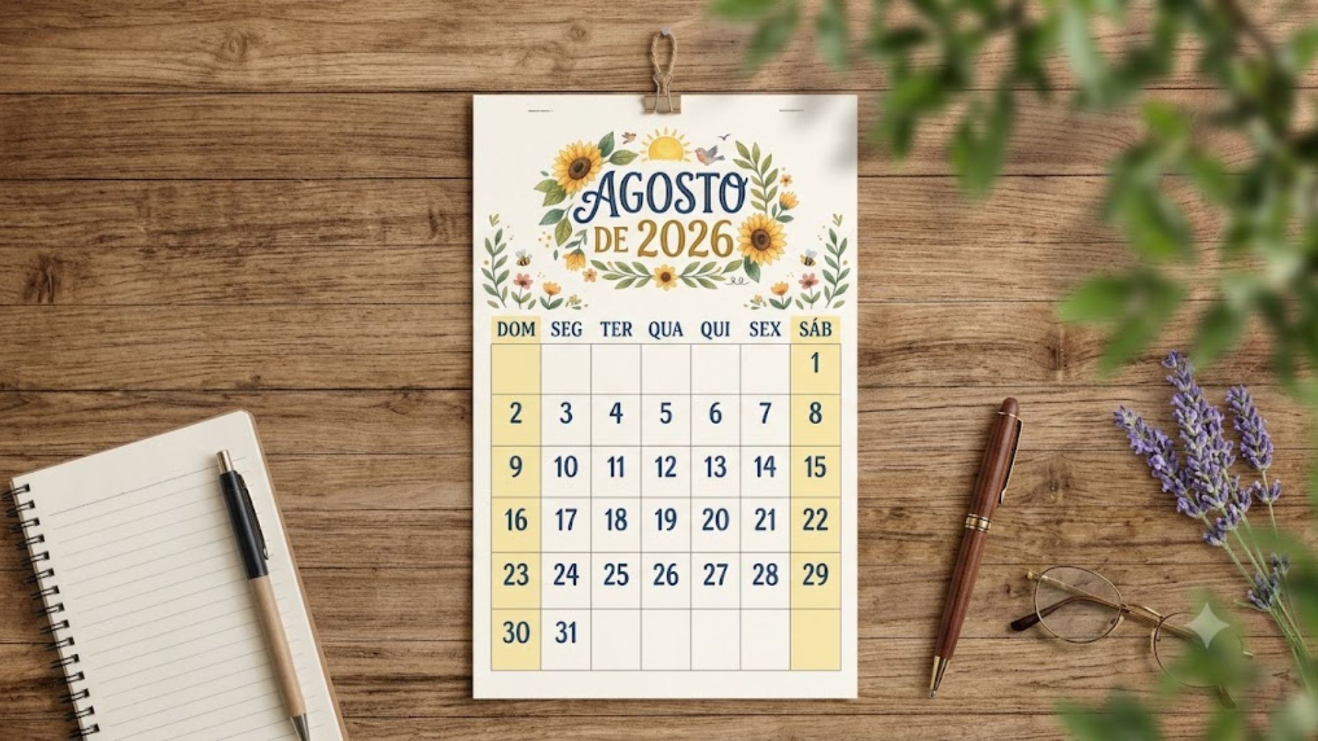 Calendário agosto de 2026