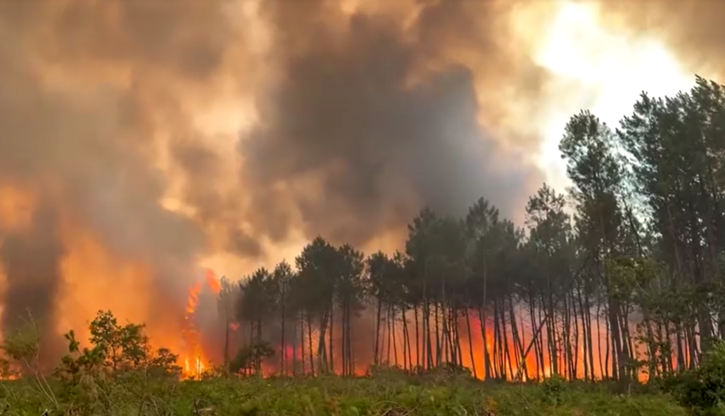 A França registrou, pela primeira vez, a formação de um pirocumulonimbus, fenômeno conhecido como "tempestade de fogo" ou "nuvem de fogo", durante os incêndios florestais que atingem o país neste mês • Reuters