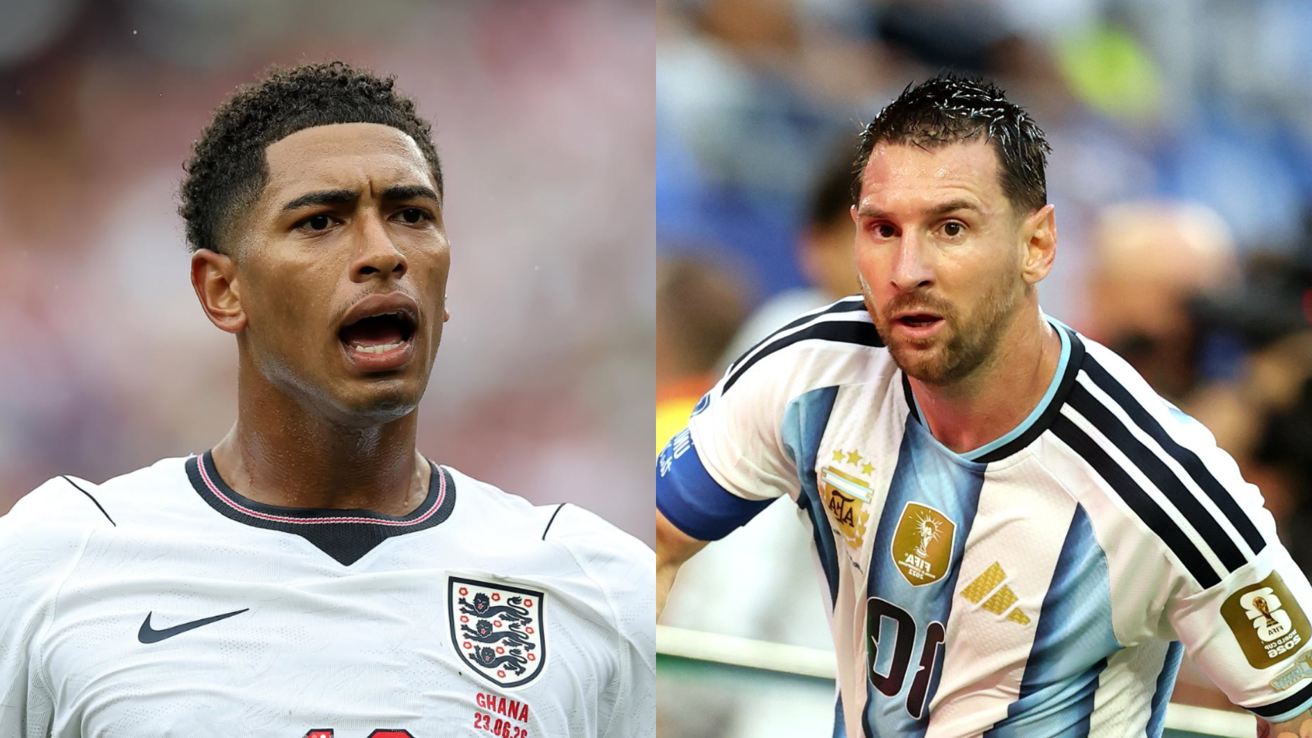 Jude Bellingham, da Inglatera, e Lionel Messi, da Argentina