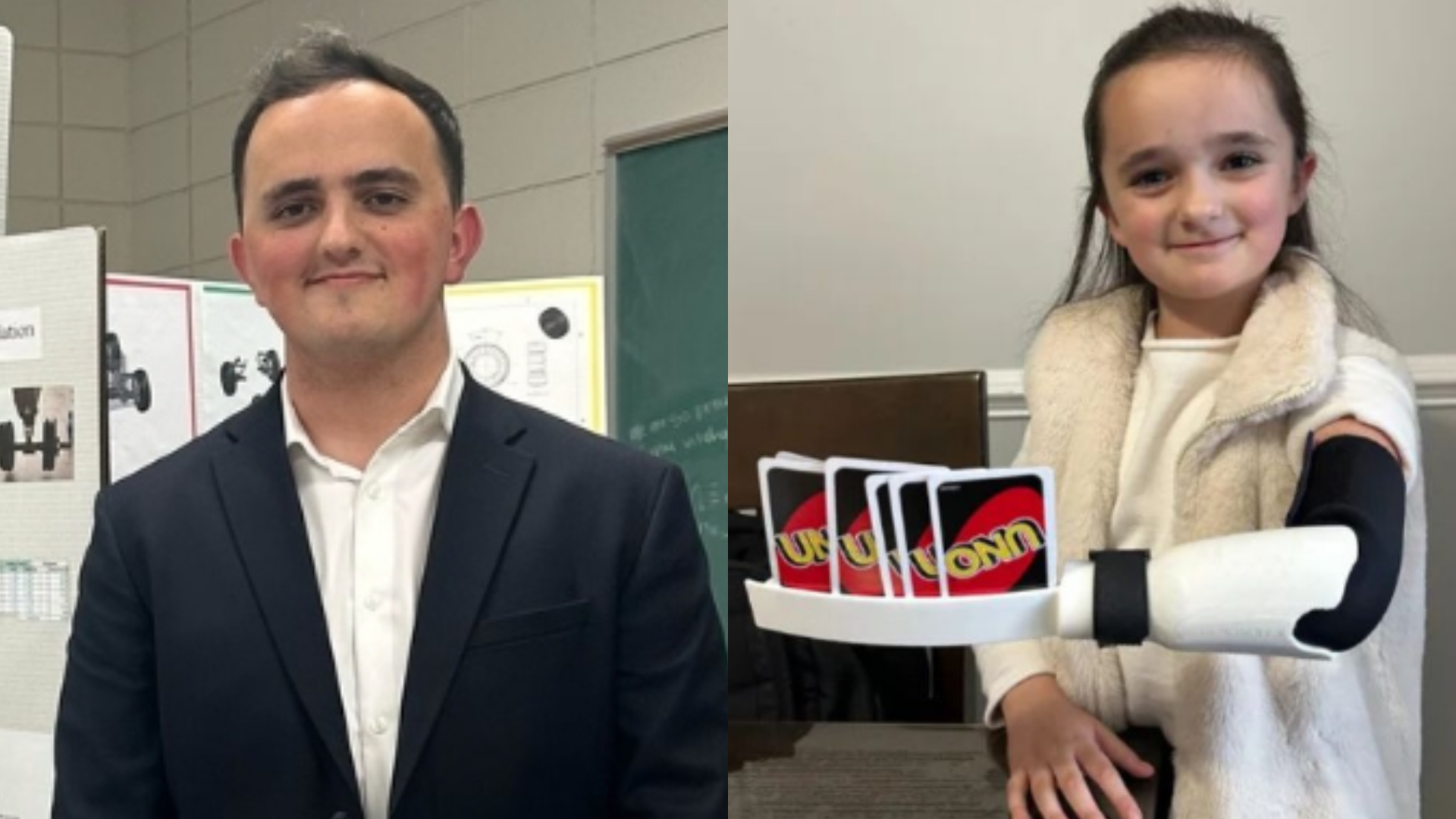Estudante criou próteses para irmã usar lanterna, pincel e cartas de ONU