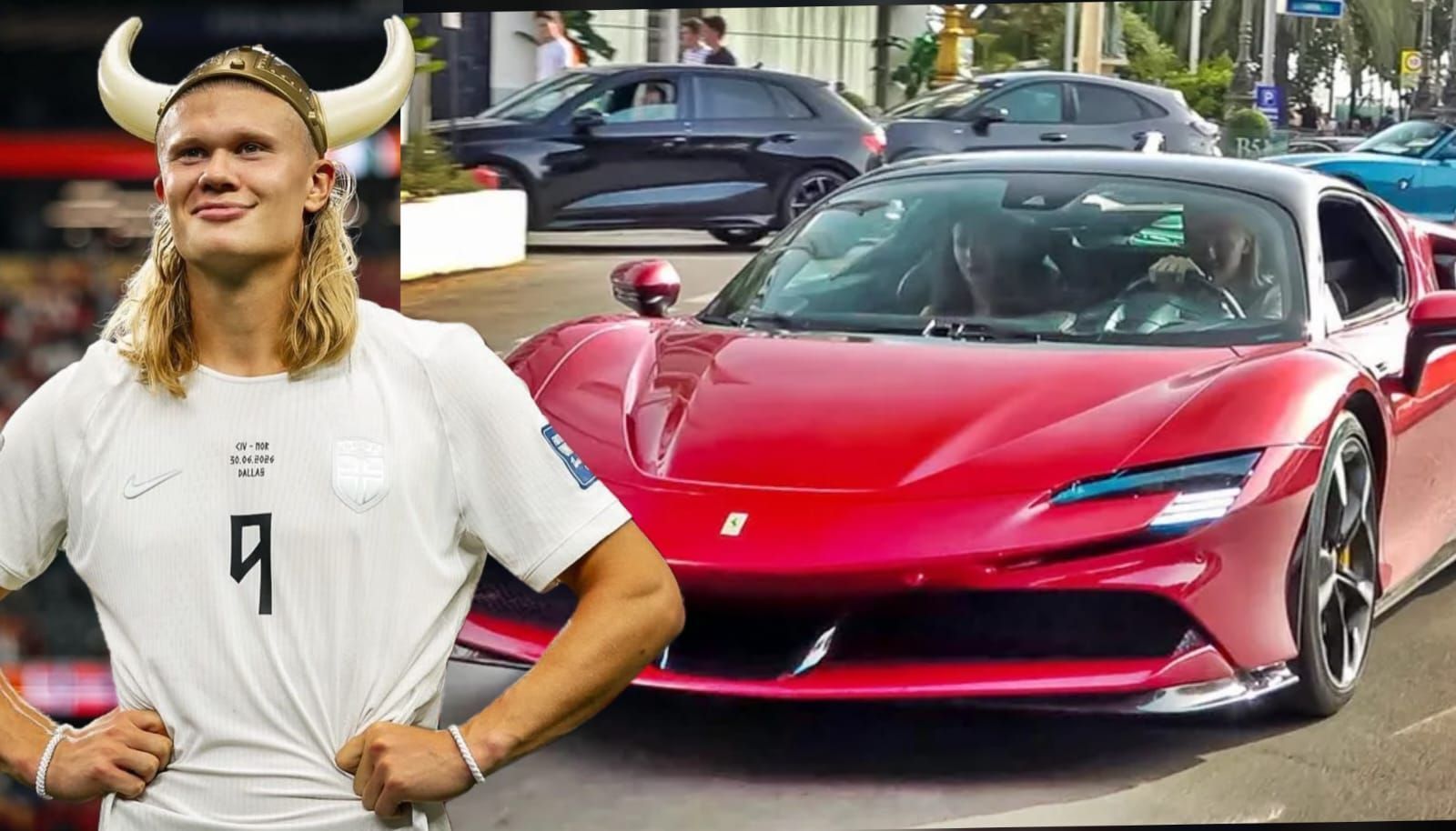 Haaland na Copa 2026 e flagrado com a namorada numa Ferrari SF90 Stradale: garagem impreesiona