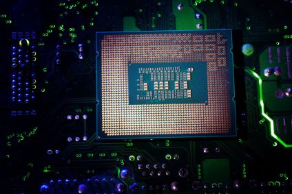 Placa-mãe e chip de computador em ilustração