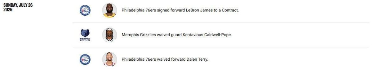“BID” da NBA confirma chegada de LeBron James ao Philadelphia 76ers