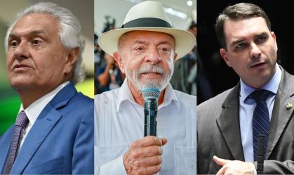 Ronaldo Caiado (PSD), Lula (PT) e Flávio Bolsonaro (PL)