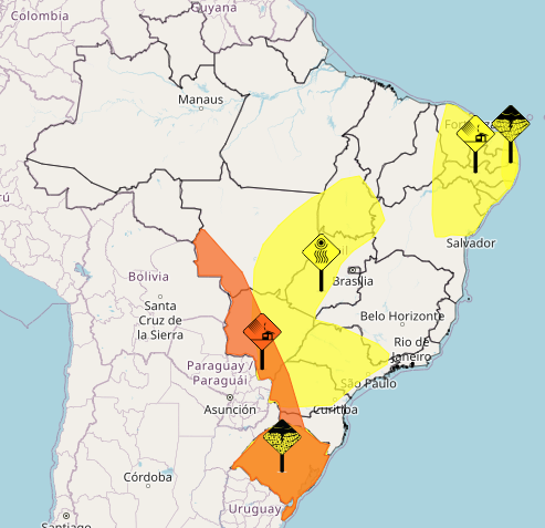 Imagem dos alertas do Inmet, do dia 17 de julho de 2026 • Inmet