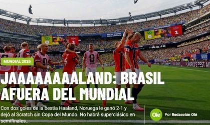 Manchete do Olé após derrota do Brasil para Noruega