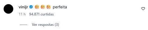Virginia ganha comentário de Vini Jr. • Instagram/Virginia