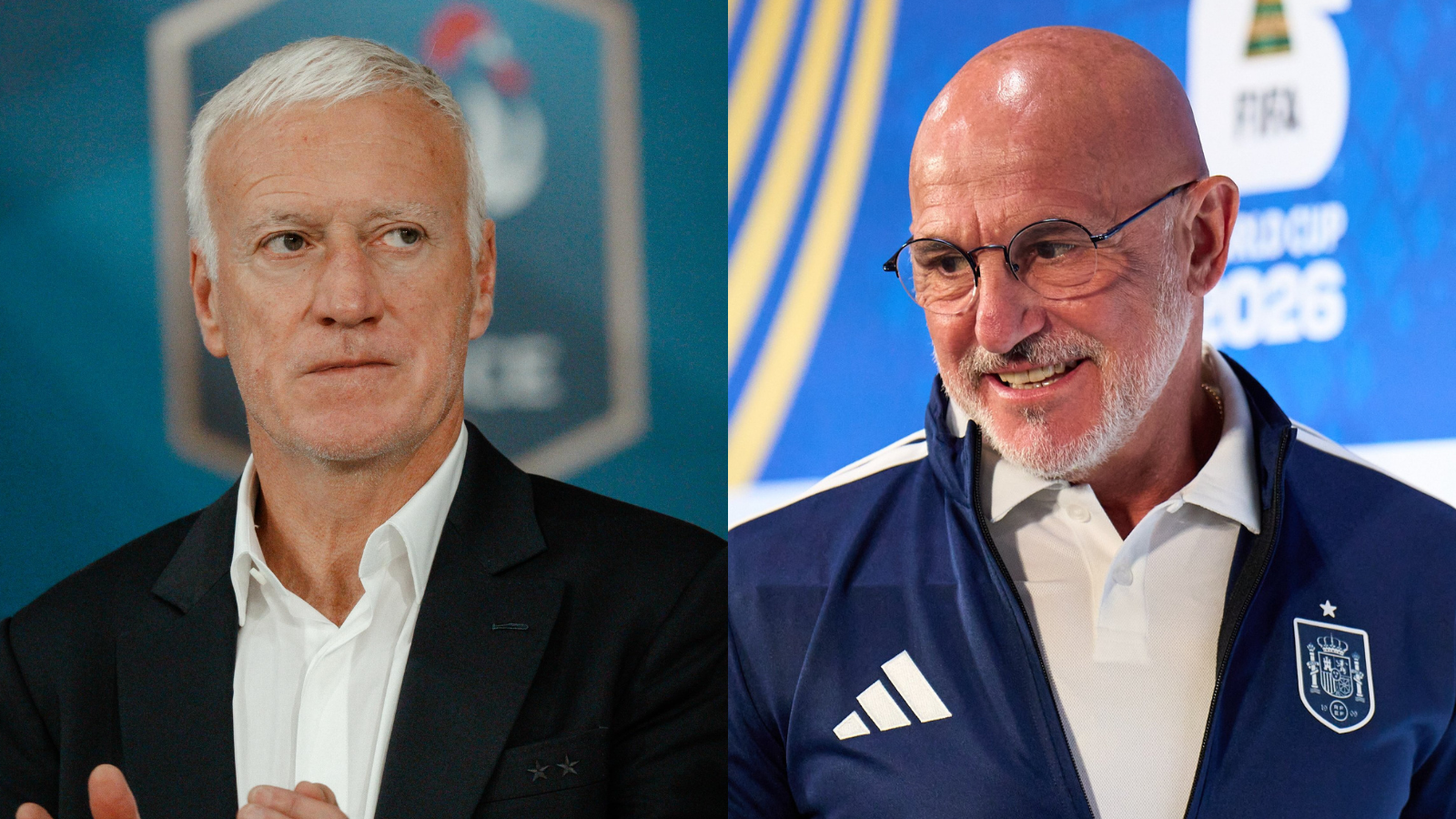 Didier Deschamps, técnico da França, e Luis de la Fuente, comandante da Espanha