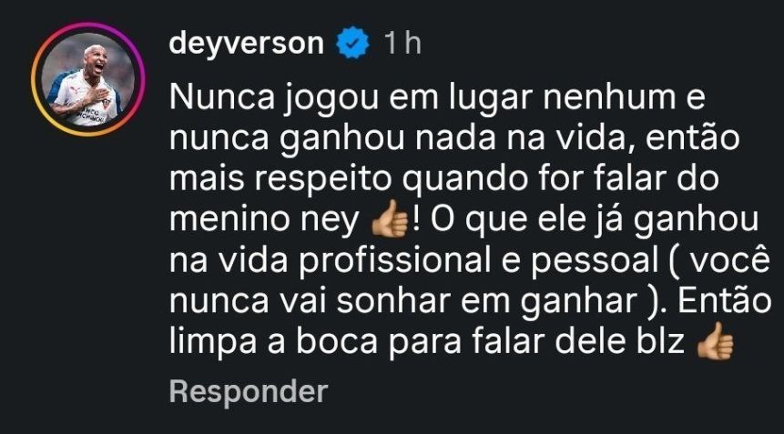 Fred Caldeira sofre resposta de Deyverson após vídeo sobre Neymar •