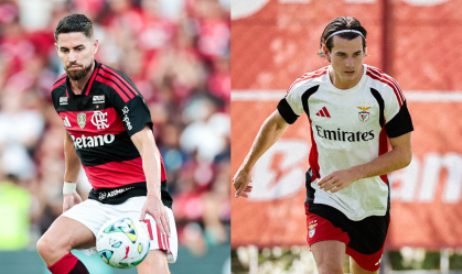 Jorginho, meio-campista do Flamengo, e Jakub Kaminski, novo reforço do Benfica