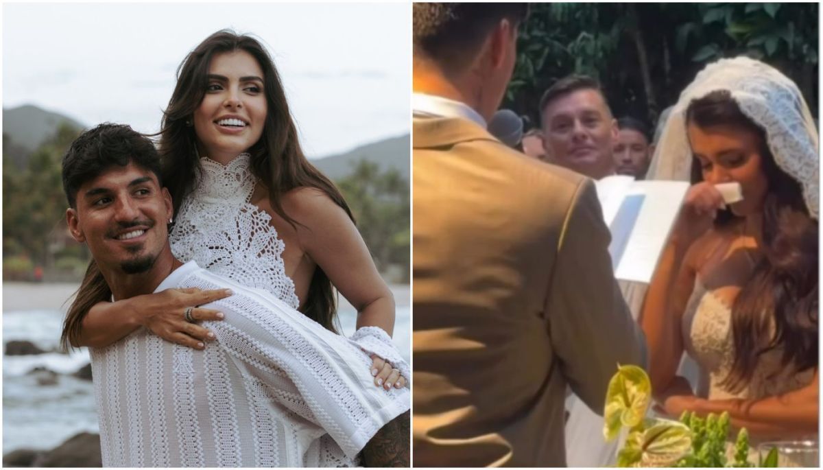 Corpete e decote reto: os detalhes do vestido de noiva de Isabella Arantes