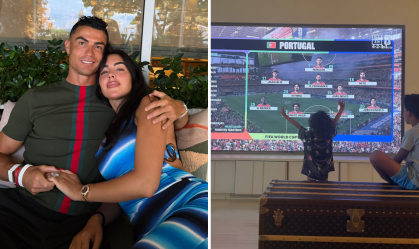 Georgina Rodriguez compartilhou filhos torcendo por Cristiano Ronaldo no início do jogo de Portugal
